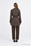 Checked Brown Suit with Covered Collar, Buckle and Belt 2062 - 4