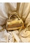 Mini Gold Wrinkled Faux Leather Single Compartment Zippered Adjustable Strap Shoulder Bag