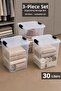 3-Piece 30Lt Lockable Lid Storage Box - Elora Multi-Purpose Organizer Deep Organizer Box Transparent