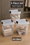 3 Pieces 20Lt Deep Organizer Box - Elora Multi-Purpose Organizer Storage Box with Lockable Lid Transparent