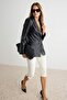 Siyah Suni Deri Fitted/Vücuda Oturan Blazer Ceket TWOAW27BC00036