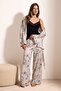 Ecru Premium Floral Satin Boxed Woven 3-Piece Undershirt-Pants-Dressing Gown Pajama Set Thmaw27Pt00134