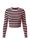 Mürdüm-Pembe Çizgili Fitted/Vücuda Oturan Uzun Kol Crop Örme T-Shirt TWOAW27TS00040 - 4