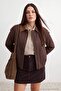 Brown Cotton Fabric Suede Epaulet Collar Detailed Oversize Fit Bomber Jacket Plus Size Coat Twoaw27Aw00027 - 3