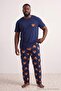 Big Size Navy Blue Regular Teddy Bear Printed Knitted Pajamas Set Tmnaw26Ai00001