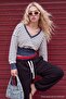 Lacivert-Ekru Çizgili Yıkama/Soluk Efektli Oversize Kalıp Bele Oturan Örme Sweatshirt TWOAW27SW00060