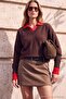 Wardrobe Essentials Kahverengi Kaşmirli V Yaka Düşük Kol Triko Kazak TWOAW27KZ00078 - 2