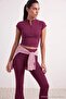 Vişne Fermuarlı Dalgıç/Scuba Kumaş Crop Örme Spor Üst/Bluz THMAW27BZ00003 - 5