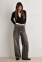 Kahverengi Kemer Detaylı %100 Pamuk Yüksek Bel Wide Leg Jeans TWOAW27JE00158