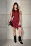 Bordo Kemer Detaylı Kolsuz Kısa / Mini Dokuma Elbise TWOSS26EL00340