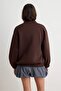 Koyu Kahverengi Fermuarlı Oversize Kalın İçi Polarlı Örme Hırka/Sweatshirt TWOAW25SW00122 - 4