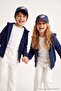 Navy Blue Girls' Hooded Plain Knitted Sweatshirt Tkdaw27Sw00003 - 4