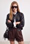 Brown Jacquard Satin Patterned Lace Detailed Shorts Tpraw27Sr00004 - 3