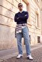 Navy Blue Off-Shoulder Regular Wardrobe Essentials Polo Collar Interlock Sweatshirt Tmnaw27Sw00014 - 2
