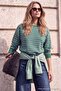 Wardrobe Essentials Yeşil Çizgili Oversize Bisiklet Yaka Triko Kazak TWOAW27KZ00220 - 2
