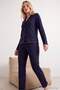 Lacivert Çiçekli Fitilli/Pointel Örme Pijama Takımı THMAW27PT00229