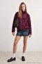 Bordo Desenli Kalın İçi Polarlı Oversize Dik Yaka Fermuarlı Örme Hırka/Sweatshirt TWOAW27SW00053 - 4