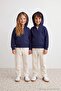 Navy Blue Girls' Hooded Plain Knitted Sweatshirt Tkdaw27Sw00003 - 2