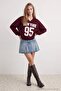 Bordo Şehir Baskılı Oversize/Geniş Kesim V Yaka Örme Sweatshirt TWOAW27SW00153 - 4