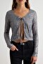 Silver V-Neck Sequin Lace Detailed Blouse Tpraw27Bz00042 - 3