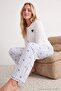 White Line and Ribbon Patterned Soft Buttoned Winter Waffle Knitted Pajama Set Thmaw27Pt00226 - 3