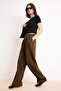 Haki Özel Koleksiyon Dökümlü Wide Leg/Geniş Paça Kumaş Pantolon TWOSS26PL00054 - 3