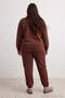 Brown Thick Inside Fleece Basic Knitted Large Size Tracksuit Set Tbbaw24Ts00000 - 4