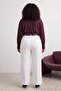 Ekru Siyah Kemerli Wide Leg Büyük Beden Pantolon TBBAW27AR00021 - 4