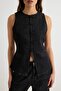 Black Fitted Medium Stretch Ornate Button Detailed Denim Vest Twoaw27Ye00011 - 3
