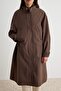 Kahverengi Beli Lastikli Oversize Uzun Trençkot TWOAW27TR00029 - 3
