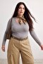 Gray Premium Soft Fabric V-Neck Fitted/Flex Knit Plus Size Blouse Tbbaw26Af00025 - 3