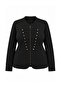 Black Button Closure Judge Collar Oversized Knitted Jacket Tbbaw27Ag00048