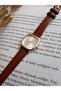 Vintage Minimal Brown Oval Crocodile Leather Women's Wristwatch