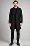 Men's Black Slim Fit Cashmere Coat Classic Collar 3 Buttons Long Cut Winter Coat - 2