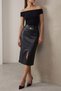 Black Accessory Detailed Slit Midi Faux Leather Pencil Skirt - 4