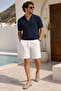 Men's Side Pocket , Pocketed Waist, Textured Textured Relaxed Fit Jogger Pants Shorts, Ecru
