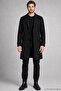 Men's Black Slim Fit Cashmere Coat Classic Collar 3 Buttons Long Cut Winter Coat - 3