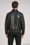 Men's Black Fur Collared Comfortable Fit Leather Jacket - 4