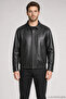 Men's Black Fur Collared Comfortable Fit Leather Jacket - 2