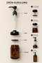 Amber Glass Soap Dispenser with Wooden Stand, Diffuser, Room Fragrance and Decorative Bathroom Set with Vase 220 ml - 6
