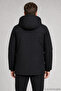 Men's Black Water and Wind Resistant Ribbed Coat with Fur Inside the Hood - 5