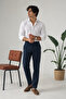 Men's Dobby Slim Fit Navy Blue Trousers