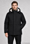 Men's Black Water and Wind Resistant Ribbed Coat with Fur Inside the Hood - 4