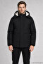 Men's Black Water and Wind Resistant Ribbed Coat with Fur Inside the Hood - 3