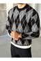 Baklava Patterned Soft Textured Knitwear Sweater m - Black Gray - 3