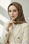 100% twill silk scarf 90x90 milk coffee monogram pattern hand stitched women's scarf - 4