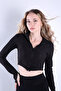 Women's Ottoman Fabric Long Sleeve Finger-Hole Zipper High Collar Crop Top - 5