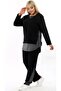 V-Neck Long Sleeve Elastic Waist Collar Skirt Legs and Side Pockets with Glitter Detail Plus Size Tracksuit Set