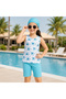 Girl's Blue Bow Patterned 3-Piece Swimsuit Set