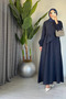 Shawl Collar Belted Long Dress